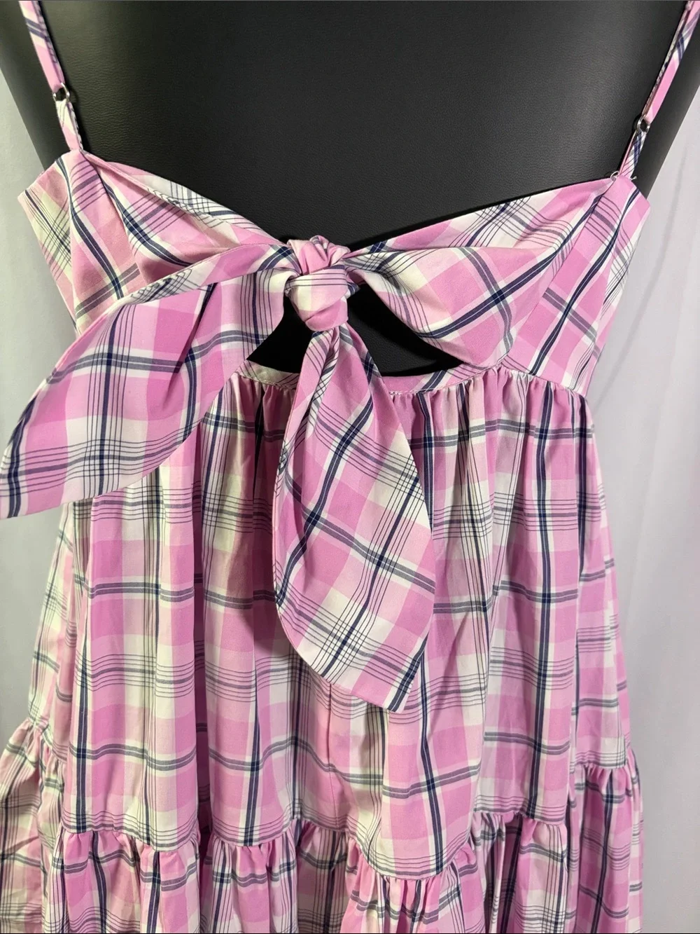 NWT J. Crew Pink Plaid Sleeveless Tie Back Tiered Hem Midi Dress